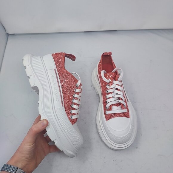 Alexander McQueen Shoes - ALEXANDER MCQUEEN Glitter Low Top Sparkle Pink Platform Chunky Sneaker